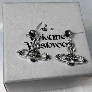 Vivienne Westwood Earrings Pierce Mini Bas relief Silver Black E2077 - Picture 1 of 3