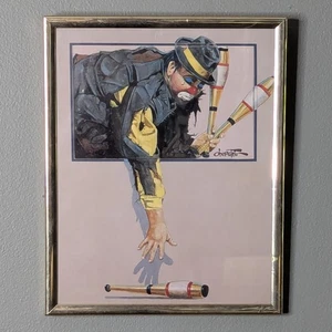 Arte de pared vintage con marco dorado de 8" x 10" con impresión de payaso triste de Chuck Oberstein - Imagen 1 de 8