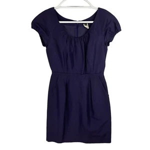 J Crew Damen Baumwolle Seide Mischung Kleid Marineblau Kurzarm Taschen Größe 00 - Bild 1 von 8