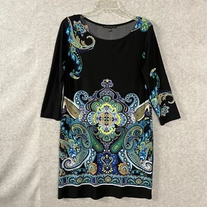 Tiana B Dress Women’s Medium Petite Black Multi Paisley Print Shift Pullover - Picture 1 of 9