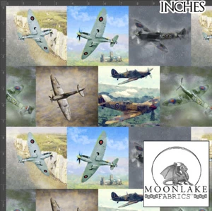 WW2 Planes, Spitfires Avro Lancaster Hurricanes 100% Light Quality Cotton 130gsm - Picture 1 of 4
