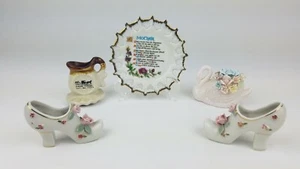 Porcelain Smalls Lot ~ 5 Pieces ~ Mother Plate, 2 Shoes, Floral Swan, Amish - Picture 1 of 12