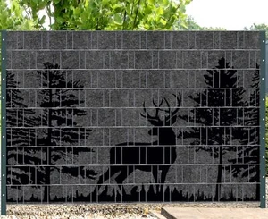 Florence Forest 3 - Melange with Black Motif Print - Privacy Strip Fence - Picture 1 of 2