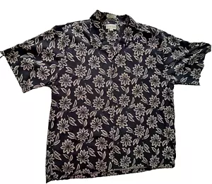 Cutter & Buck Mens Size L Tropical Floral Short Sleeve Button Up Shirt Black New - Picture 1 of 8