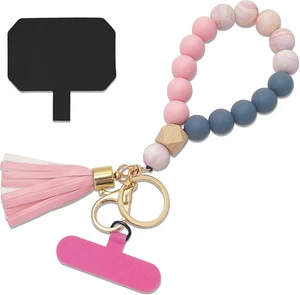 Phone Lanyard Silicone Beaded Phone Wrist Strap Cute Elastic Cell Phone Wristlet - Picture 1 of 12