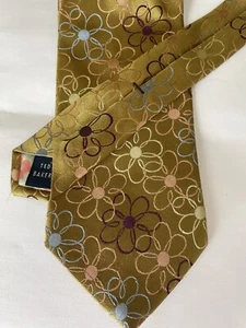 Ted Baker London Made In USA Gold w/ Yellow  Abstract Floral Silk Necktie - Picture 1 of 5