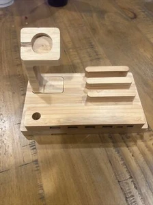 Bamboo Desktop Organizer Charging Station for Multiple Devices no cable - Picture 1 of 8