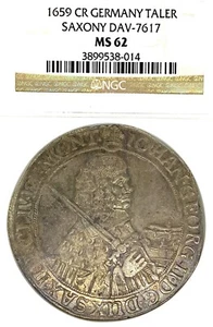 German States Saxony 1659 Taler Coin NGC MS62 VZ/F.STG Thaler Deutsch UNC TOPPOP - Picture 1 of 3