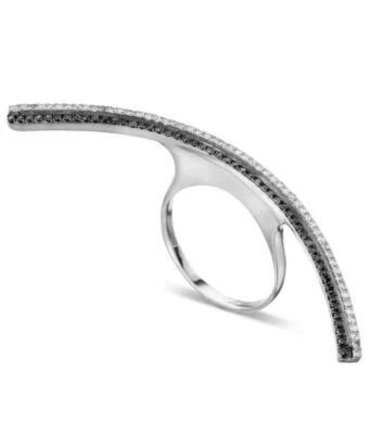 Anillo moderno masivo de moda para mujer en plata 925 real con circón blanco y negro Foto 1 de 2