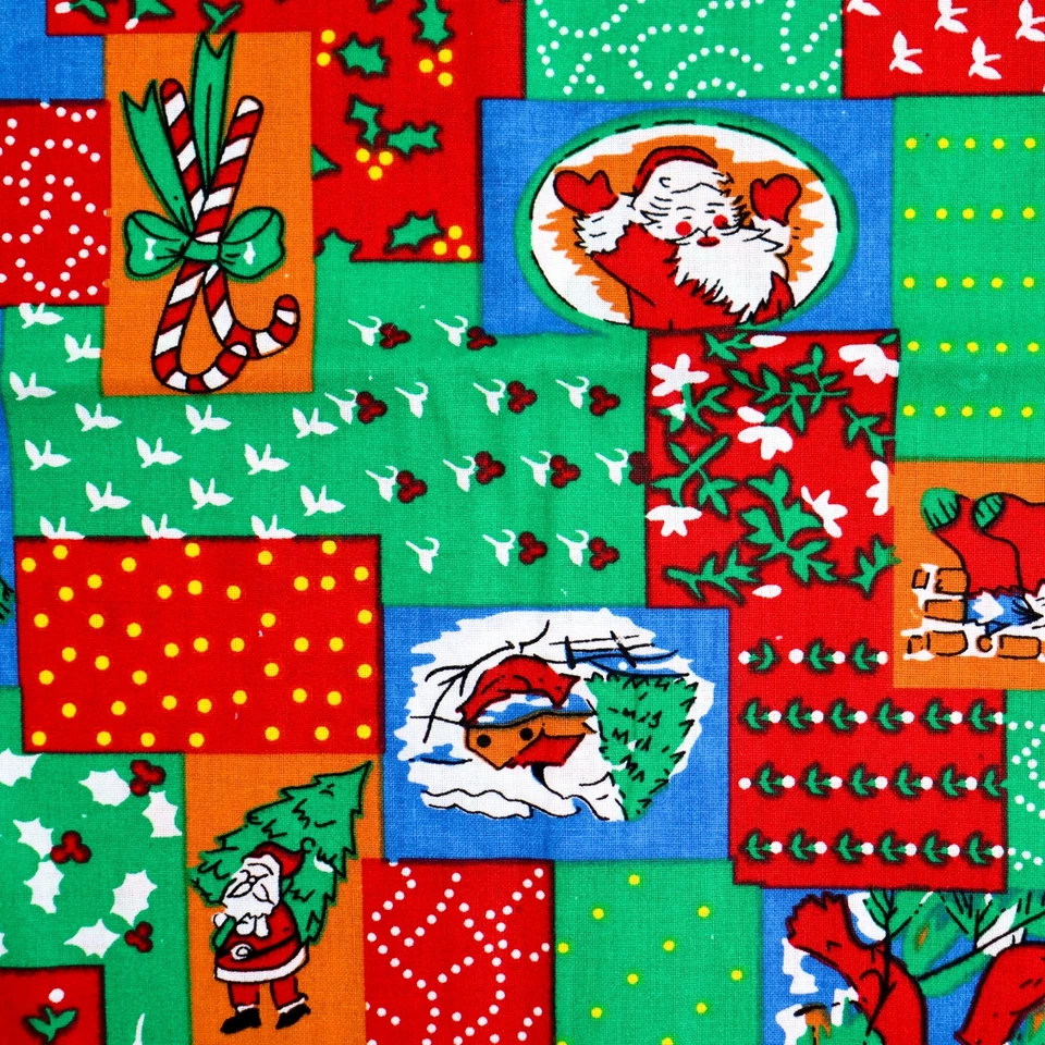 Vtg Cotton Fabric Christmas Novelty Santa Cheater Quilting Holiday Bows 60x32 - Image 1 of 4