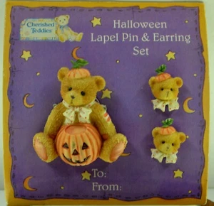 Cherished Teddies HALLOWEEN PIN & EARRINGS SET 182958 * FREE FIRST CLASS SHIPPIN - Picture 1 of 1