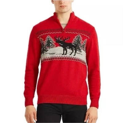 Chaps Classic Fit Men's Mockneck Zip Pullover Sweater Moose & Trees Size XL NEW - Image 1 of 4