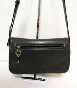AURELLIE Women's Black Leather Flap Cross Body Shoulder Bag - Picture 1 of 7