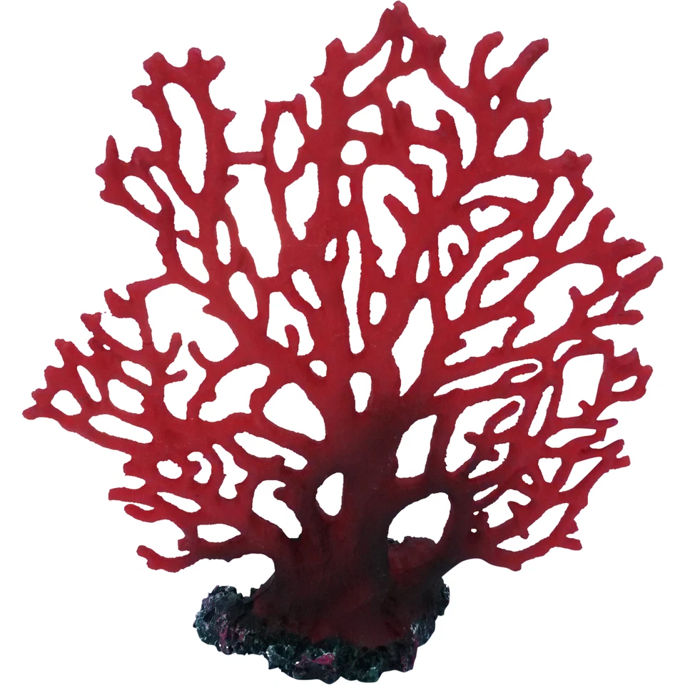 Red Fern Fan Marine Coral, Artificial Aquarium Fish Tank Decoration Solid Base - Image 1 of 1