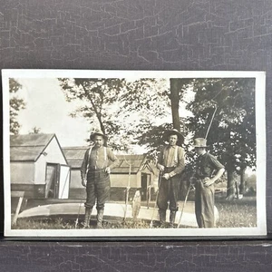 RPPC FISHING POSTCARD Men in Fishing Camp canvas walled tent cabin boat AZO 1904 - Picture 1 of 2