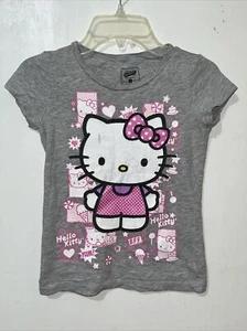Old Navy Hello Kitty T-Shirt Mädchen Small grau Slub Grafik Kurzarm - Bild 1 von 5