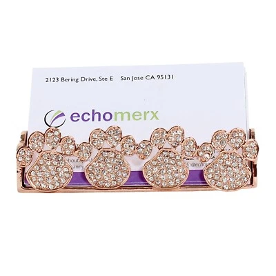 Bejeweled Paw Print Business Card Stand Holder Bling Crystals Animal Pet Lovers - Image 1 of 4
