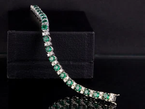 Preciosa pulsera esmeralda brillante Riviere aprox. 7,10 ct 17,8 g oro blanco 750 - Imagen 1 de 8