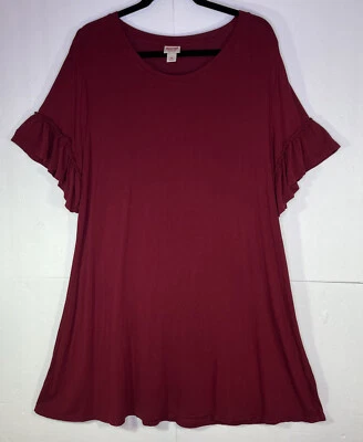 Nuevo sin etiquetas Vestido Camiseta Mossimo Borgoña Manga Volantes XL Foto 1 de 4