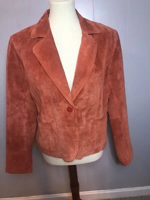 Alfani Blazer Women Size Large 100% Leather Jacket  Orange - Image 1 of 4