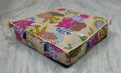 Floral Kantha Cushion Cover UNFILLED KANTHA PILLOW 32X32X5" Cushion Cover D1 - Image 1 of 4