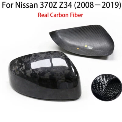 Cubiertas de espejos retrovisores laterales de fibra de carbono real para Nissan 370Z Z34 2008-2019 Foto 1 de 4