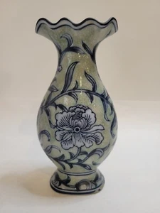 Jarrón Seymour Mann China azul porcelana azul y blanco 11" de alto floral patrón de vid - Imagen 1 de 7