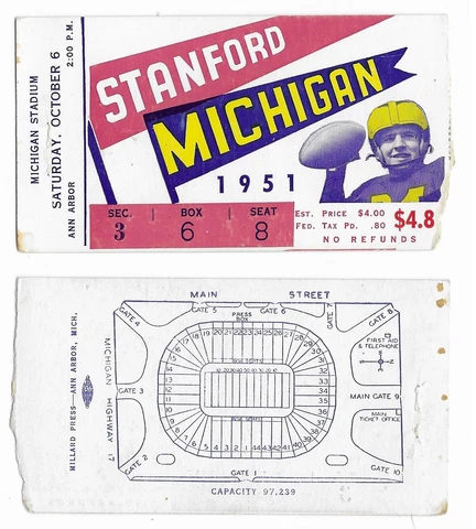1951 -1960 Stanford University Indians Football Ticket Stubs - You Pick Cover