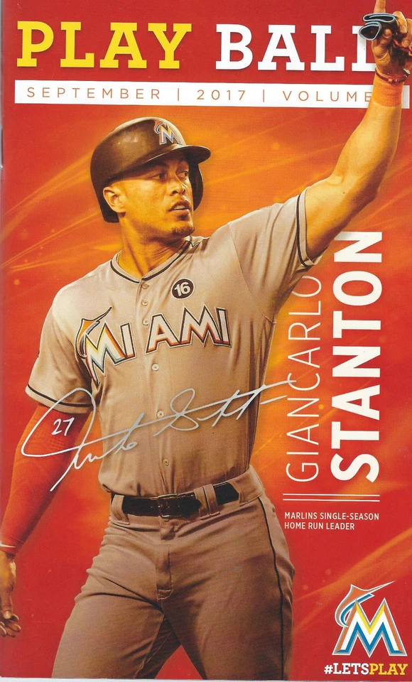 Miami Marlins Program - Giancarlo Stanton from Sept 30, 2017 Game - Image 1 of 1