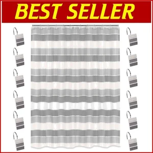 Durable 72" Gray Shower Curtain Set with 12 Hooks - Contemporary Bathroom Style - Picture 1 of 9