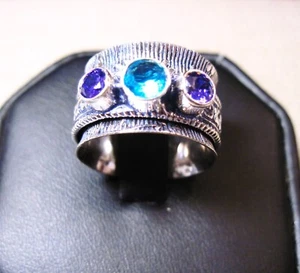 Beautiful 925 Sterling Silver Amethyst & Topaz Spinner Ring size 6.5 Lot# 103 B2 - Picture 1 of 2