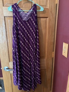 Tamsy Purple Vine A-Line Viscose Sleeveless Dress - One Size Missy - Picture 1 of 2