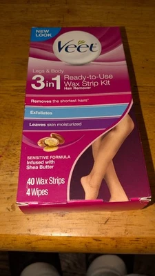 NEW Open Box-Veet Ready-To-Use Wax Strip Kit Hair Remover w/ 40 strips & 4 wipes - Image 1 of 4