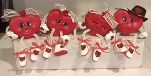 Set of 4 Vintage Anthropomorphic Valentines Day Heart Shelf Sitter Figurines - Picture 1 of 11