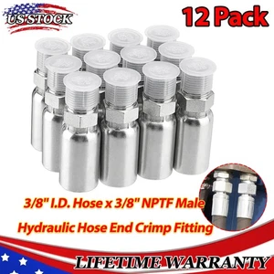 12-Pack 3/8" Hose x 3/8" NPTF Male Pipe Thread Hydraulic Hose End Crimp Fitting - Picture 1 of 19