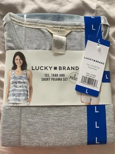 LUCKY BRAND Women's Gray PJ's Size Large 12-14 Camo Pajamas 3-Piece Lounge NWT - Picture 1 of 9