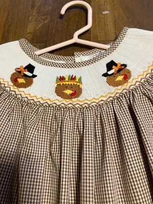 Vestido de vacaciones de Acción de Gracias Stellybelly marrón guinga pavo talla 5 Foto 1 de 4