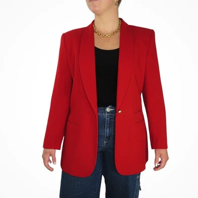 1990s Vintage Kasper Red Blazer Jacket Gold Buttons Large Retro Glam - Image 1 of 4