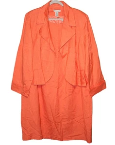 Jessica London Women’s 24W 2 Piece Linen Dress Suit Ruffled Blazer Jacket Peach - Picture 1 of 5