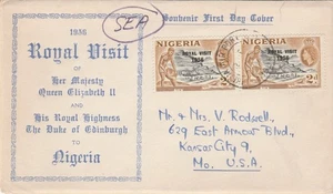 NIGERIA, 1956 Royal Visit 2d. First Day cover, Nigeria to Kansas City - Picture 1 of 2