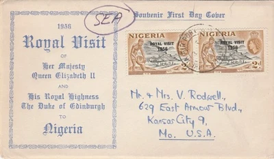 NIGERIA, 1956 Royal Visit 2d. First Day cover, Nigeria to Kansas City - Image 1 of 2