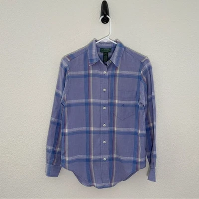 Camisa a Cuadros de Lino Lauren Ralph Lauren - Preppy Minimalista Costera - Pequeña Foto 1 de 4