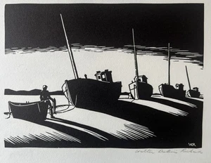 Walter DuBois Richards (1907-2006) Noche, 1935 corte linóleo impresión firmada - Imagen 1 de 5