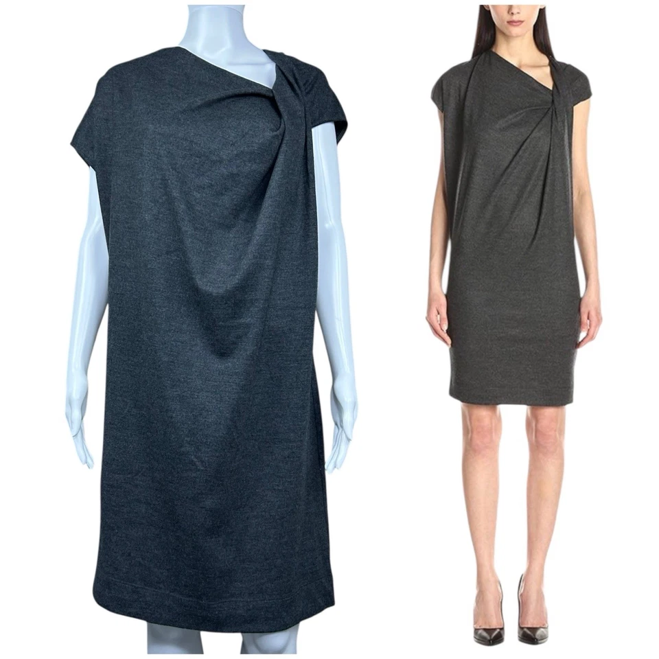 Helmut Lang Sonar Wool Twist Knot Shift Dress Size L Drape Lagenlook Minimalist - Image 1 of 4