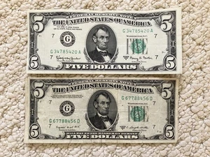 Two notes - 1950 and 1963A $5 FRN Federal Reserve Notes - Picture 1 of 2