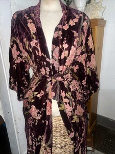 Floral Velvet Burnout Burgundy Belted wine Kimono Style Shawl Jack Medium - Bild 1 von 4