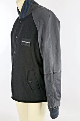 Man's  CALVIN KLEIN JEANS Wool  Black Leather Sleeve Varsity Jacket Size L - Image 1 of 4