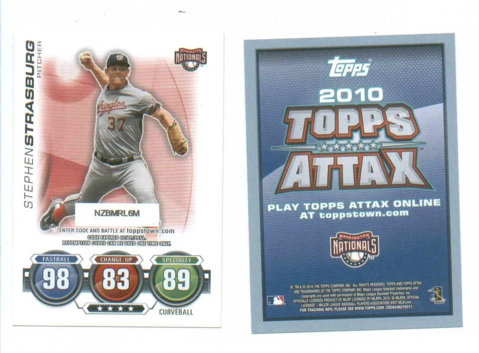 2010 Topps Attax Stephen Strasburg ROOKIE Washington Nationals MINT  NO # - Image 1 of 1