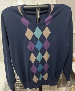 Jos A Banks 100% Cotton Navy And Argyle Sweater XXL - Picture 1 of 6