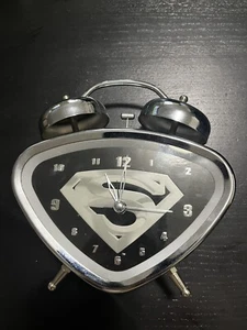 RARE - Superman Logo Silver Retro Alarm Clock DC Warner Bros Tested Working - Picture 1 of 2